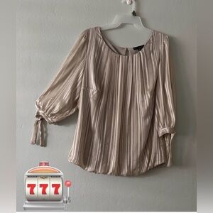Sara Michelle Cream Pleated Blouse with Tie Sleeves